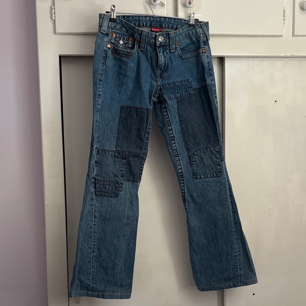 True religion Women's Blue low rise Patchwork Jeans